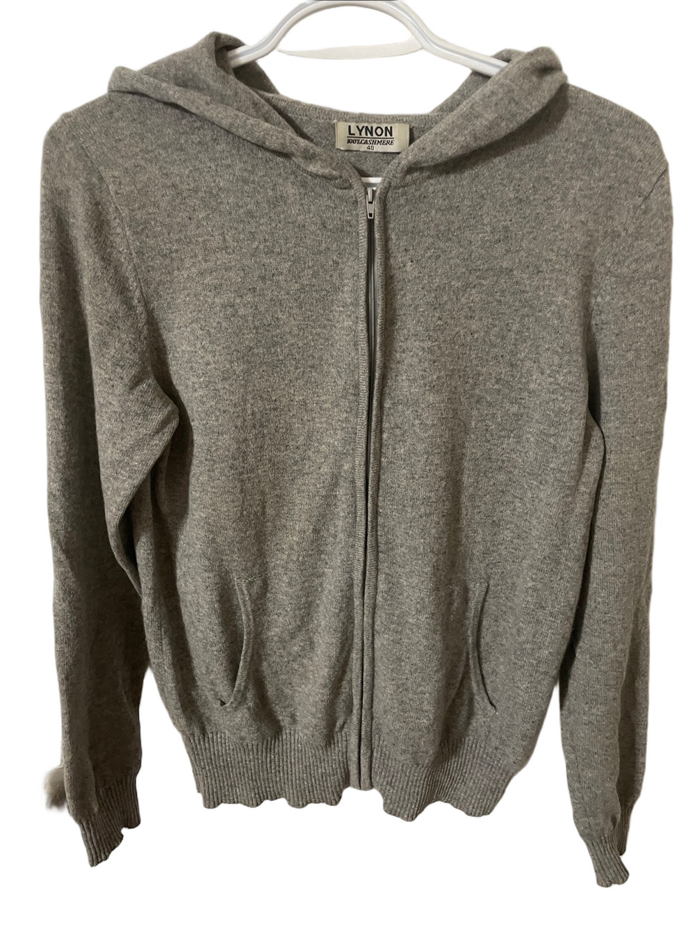 Lynon Cashmere Full Zip Grey Hoodie Cardigan Size 40